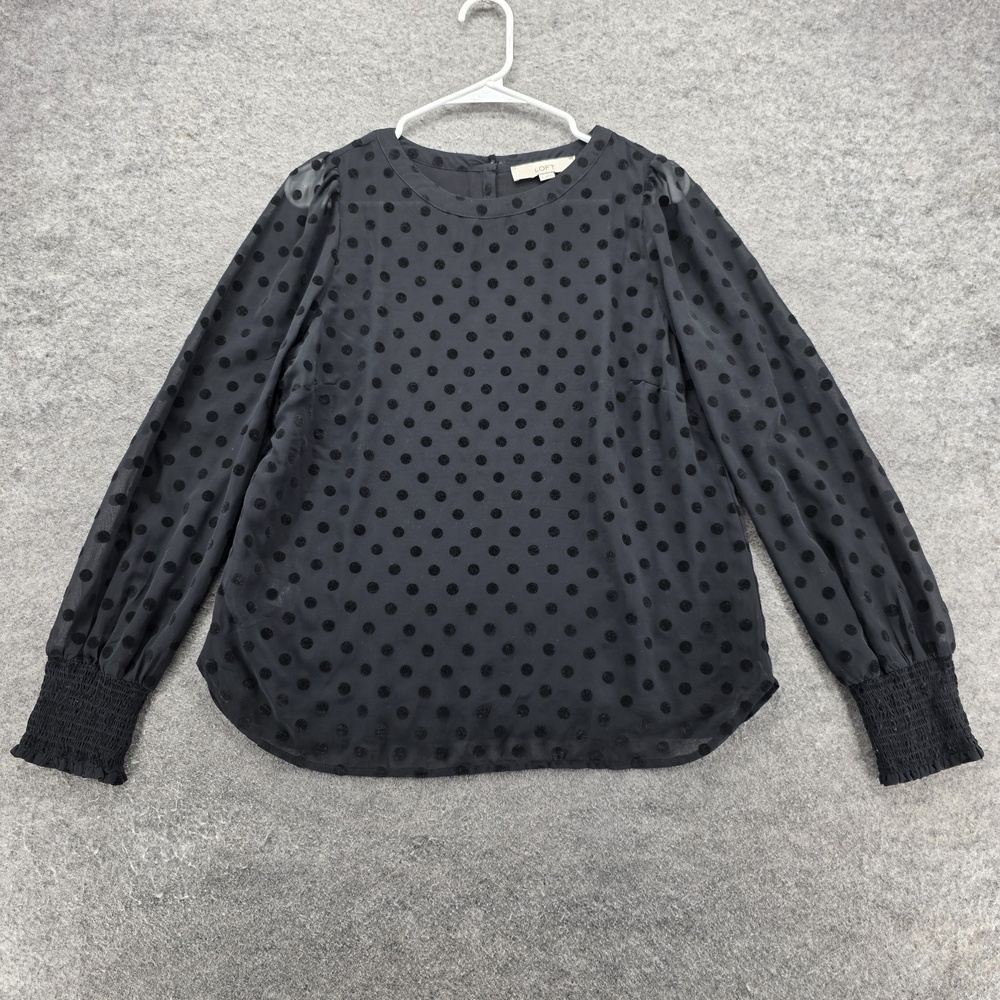 LOFT Blouse Womens Small Polka Dot Sheer Long Sleeve Textured Cuff Shirt Top